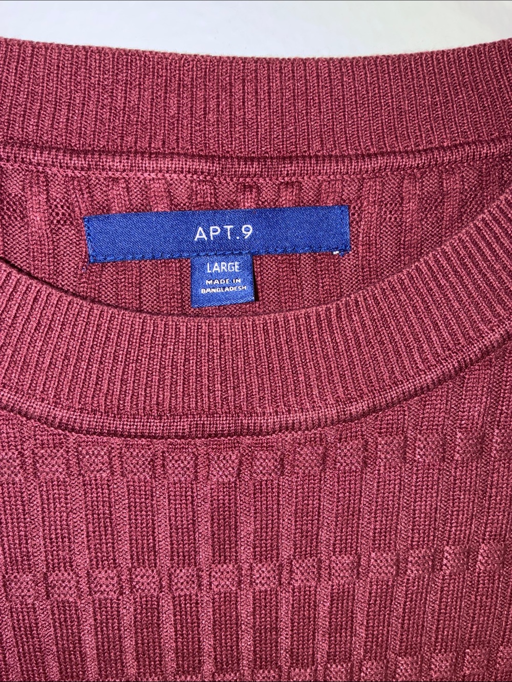 Apt. 9 Burgundy Ribbed Knit Short Sleeve Top L Heavier Weight Drape - Picture 2 of 8
